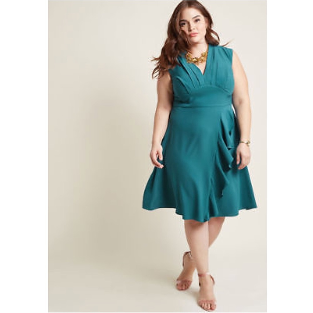NEW ModCloth Teal Ruffle Dress - Picture 8 of 8